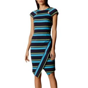 KAREN MILLEN Striped Asymmetric Pencil Dress US 10